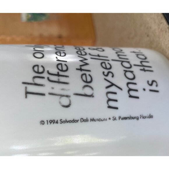 Vintage Salvador Dalí "I Am Not Mad!" White Ceramic Mug Museum St. Pete FL - Picture 6 of 7
